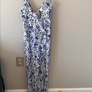 Blue and white floral jumpsuit
